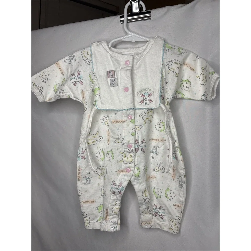 Vtg 90s Absorba 3M Petit Champagne Footless Baby Romper Pastel Sheep Cottagecore